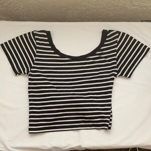 Zenana Outfitters Black and White Striped Crop Top